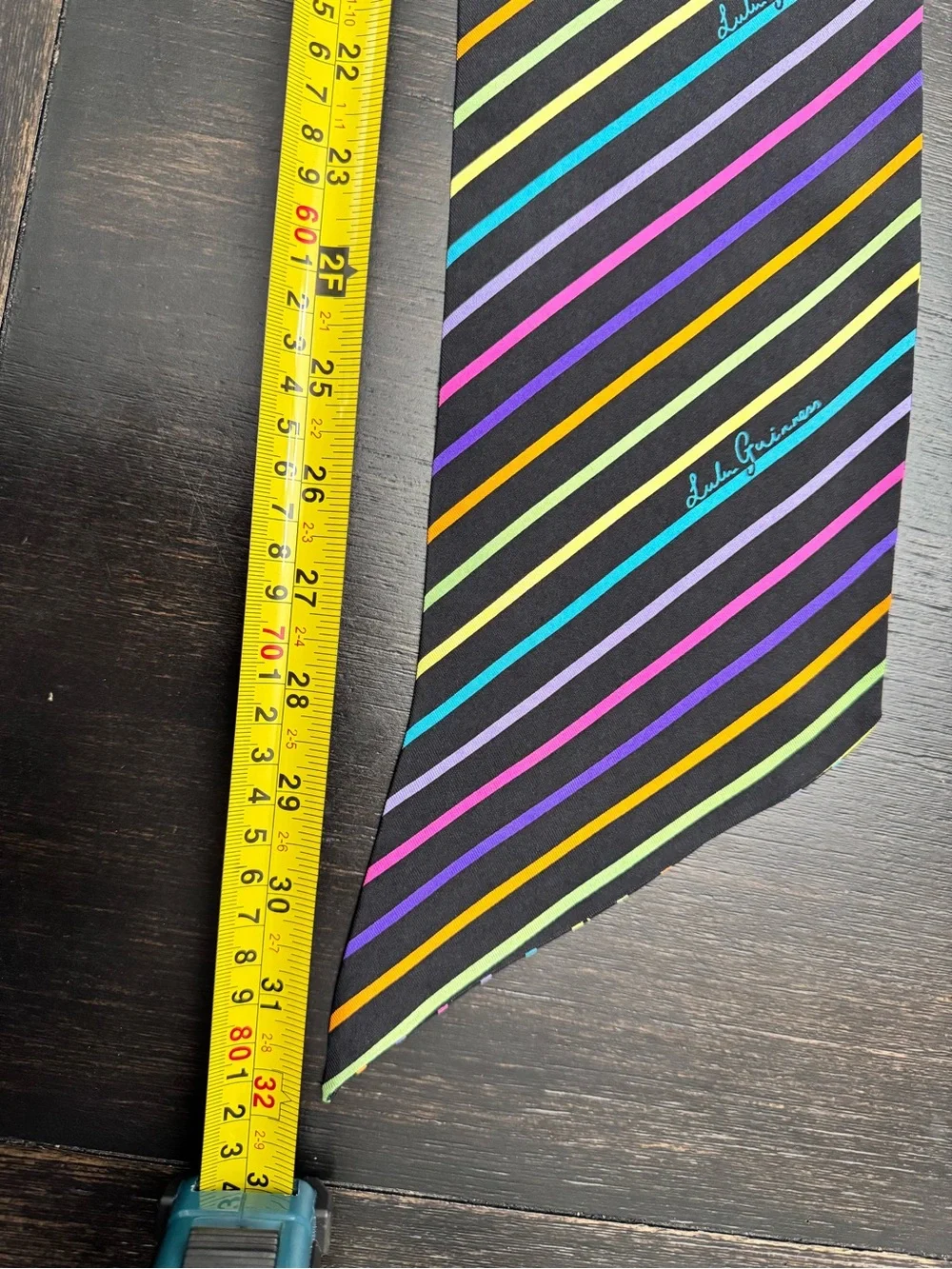 Lulu Guinness Black 100% Silk Rainbow-Striped Silk Scarf NWOT